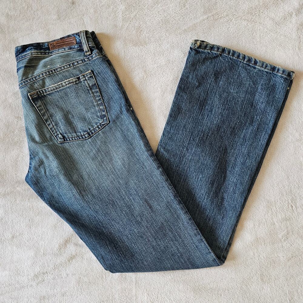 Vtg Polo Jean Co Kelly Jean 4/32 Denim Bleach Distress Boot Cut Flare Low Rise